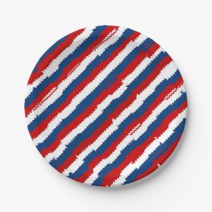 Red, White and Blue Stripes Paper Plate