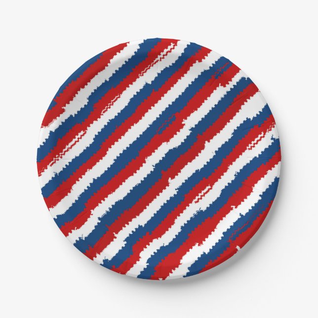 Red, White and Blue Stripes Paper Plate (Front)