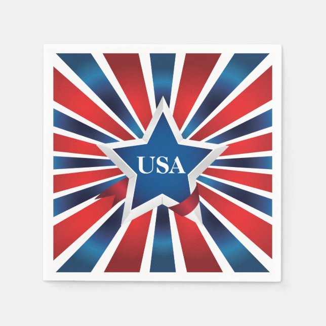 Red White and Blue Stripes USA Monogram Napkin (Front)
