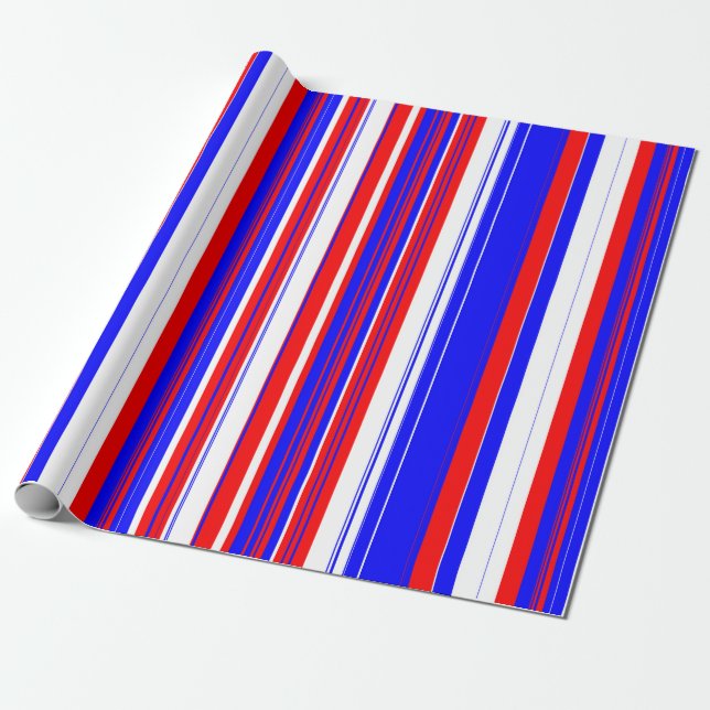 Red white and Blue Stripes  Wrapping Paper (Unrolled)