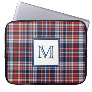 Red White and Blue Tartan Monogrammed Laptop Sleeve