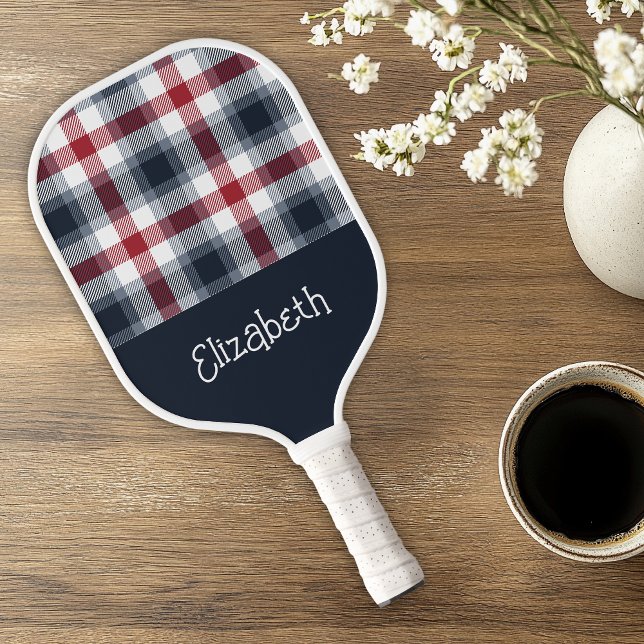 Red White and Blue Tartan Name Pickleball Paddle (Creator Uploaded)
