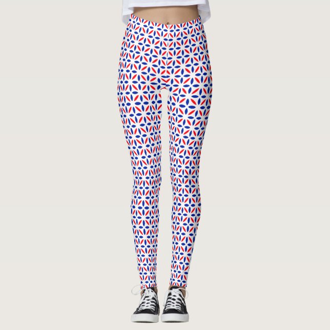 Red White and Blue Tile Pattern  Leggings (Front)
