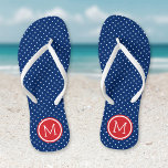 Red White and Blue Tiny Dots Monogram<br><div class="desc">Custom printed flip flop sandals with a cute girly polka dot pattern and your custom monogram or other text in a circle frame. Click Customise It to change text fonts and colours or add your own images to create a unique one of a kind design!</div>