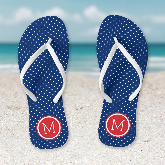 Red White and Blue Tiny Dots Monogram Jandals