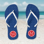 Red White and Blue Tiny Dots Monogram Jandals<br><div class="desc">Custom printed flip flop sandals with a cute girly polka dot pattern and your custom monogram or other text in a circle frame. Click Customise It to change text fonts and colours or add your own images to create a unique one of a kind design!</div>