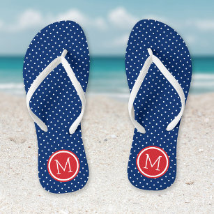 Red White and Blue Tiny Dots Monogram Jandals