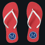 Red White and Blue Tiny Dots Monogram Jandals<br><div class="desc">Custom printed flip flop sandals with a cute girly polka dot pattern and your custom monogram or other text in a circle frame. Click Customise It to change text fonts and colours or add your own images to create a unique one of a kind design!</div>