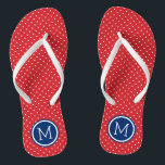 Red White and Blue Tiny Dots Monogram Jandals<br><div class="desc">Custom printed flip flop sandals with a cute girly polka dot pattern and your custom monogram or other text in a circle frame. Click Customise It to change text fonts and colours or add your own images to create a unique one of a kind design!</div>