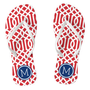 Red White and Blue Trellis Monogram Jandals