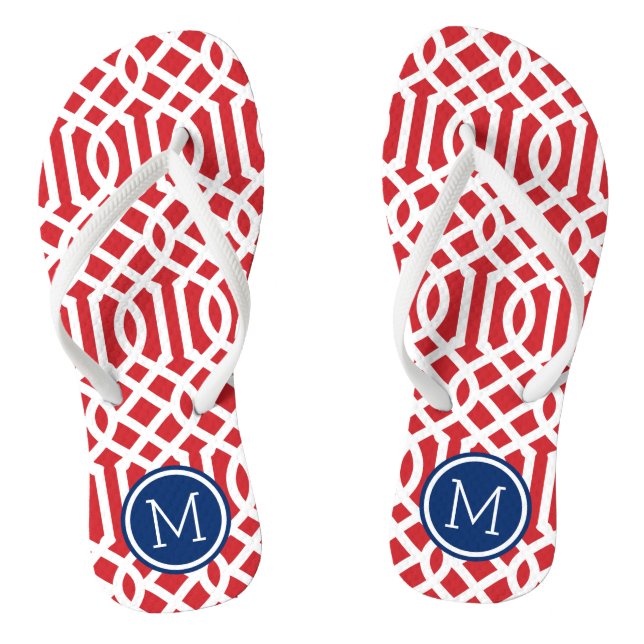 Red White and Blue Trellis Monogram Jandals (Footbed)