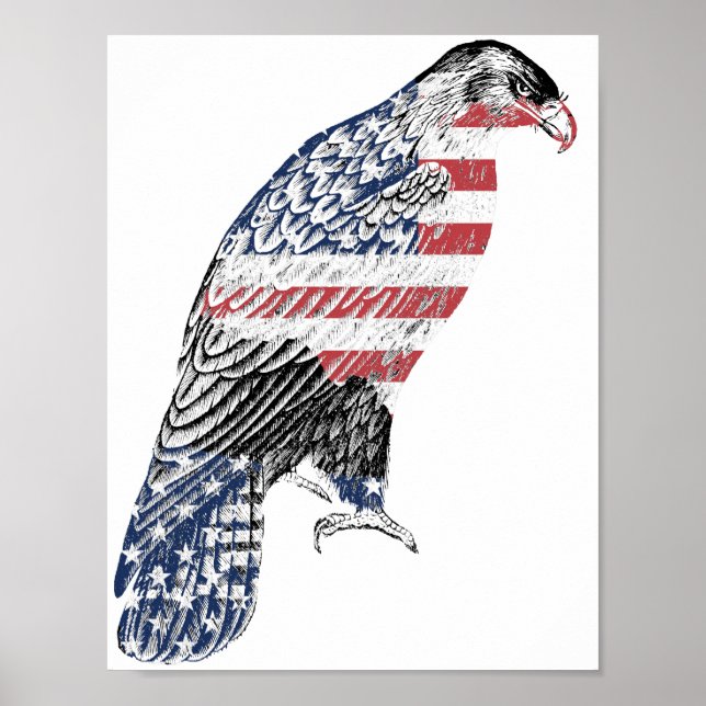 Red White And Blue USA Patriotic Eagle Art Poster (Front)