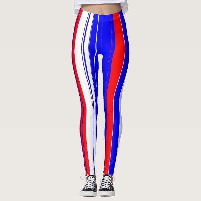 Red white and blue vertical stripes leggings (Front)