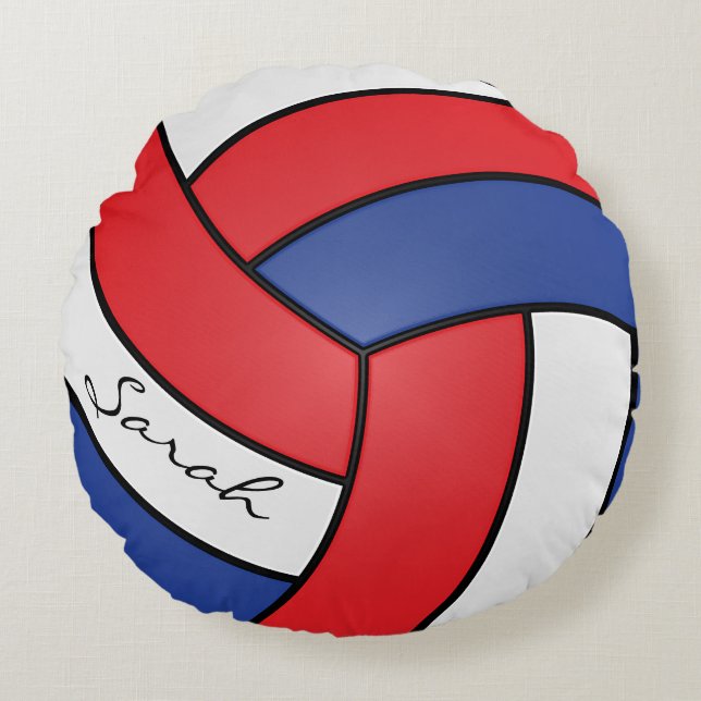 Red, White and Blue Volleyball | DIY Name Round Cushion (Front)