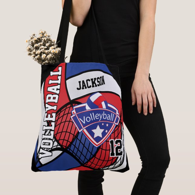 Red, White and Blue Volleyball Tote Bag (Close Up)