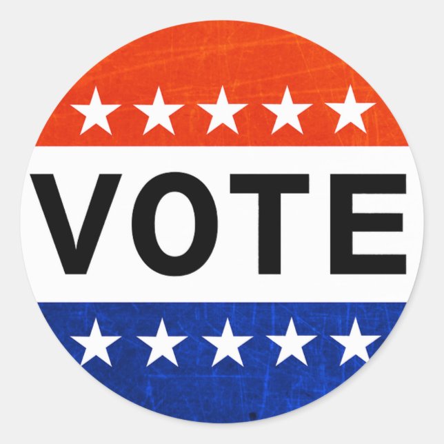 Red White and Blue Vote Patriotic Button Classic Round Sticker (Front)