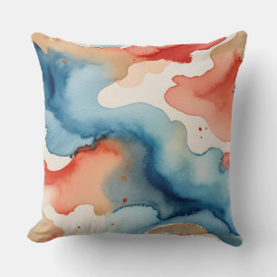 Red, White and Blue Watercolor abstract Cushion