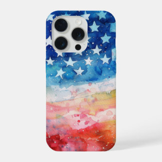 Red White and Blue Watercolor American Flag iPhone 15 Pro Case