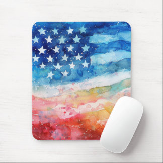 Red White and Blue Watercolor American Flag Mouse Pad