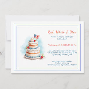 Red White and Blue Watercolor Birthday Invitation 