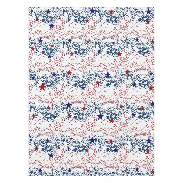 Red white and blue waves with stars tablecloth (Front)