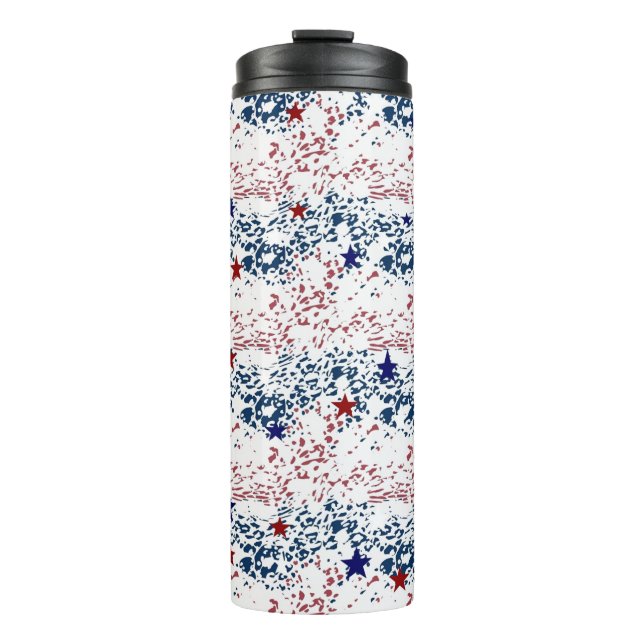 Red white and blue waves with stars thermal tumbler (Front)