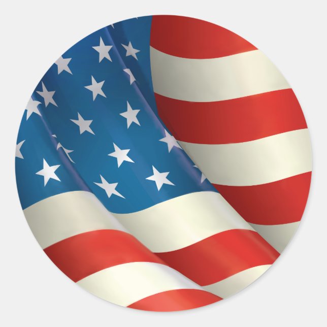 Red White and Blue Waving U.S. Flag Classic Round Sticker (Front)