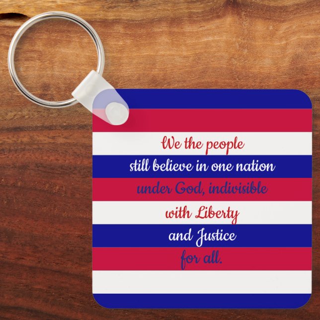 Red White and Blue We the People Patriotic Message Key Ring (Front)