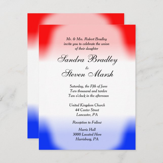 Red White and Blue Wedding Invitations (Front/Back)