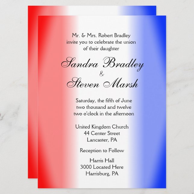 Red White and Blue Wedding Invitations (Front/Back)