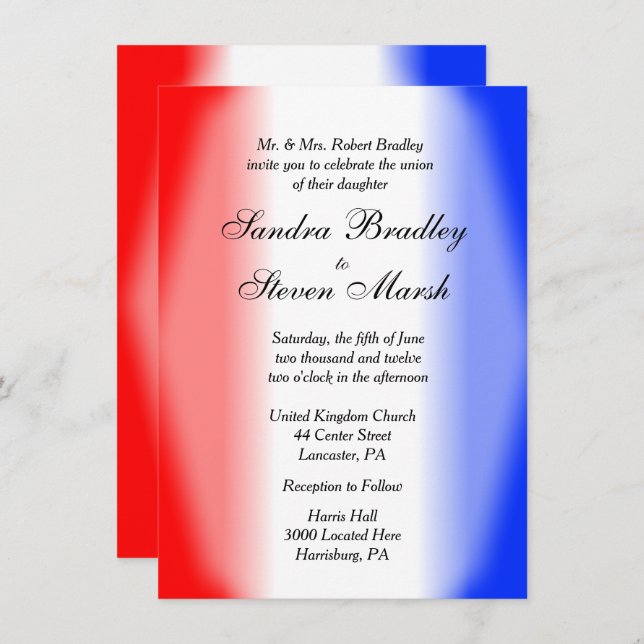 Red White and Blue Wedding Invitations (Front/Back)