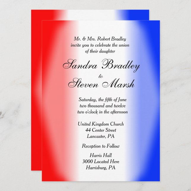 Red White and Blue Wedding Invitations (Front/Back)