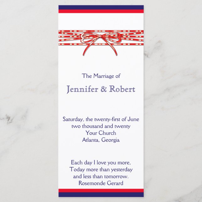 Red White and Blue Wedding Program Programme (Front)