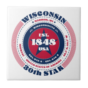 Red, White, and Blue Wisconsin Ceramic Tile