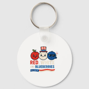 Red, White And Blueberries Patriot Cute Cartoon De Key Ring