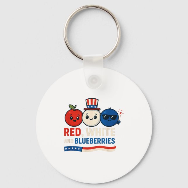 Red, White And Blueberries Patriot Cute Cartoon De Key Ring (Front)