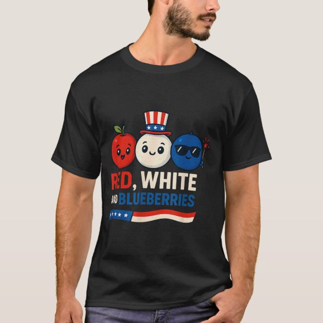 Red, White And Blueberries Patriot Cute Cartoon De T-Shirt (Front)