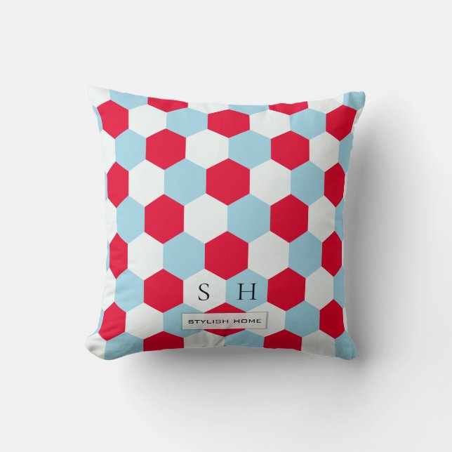 Red, White and Blues Hexagons Monogram Cushion (Front)