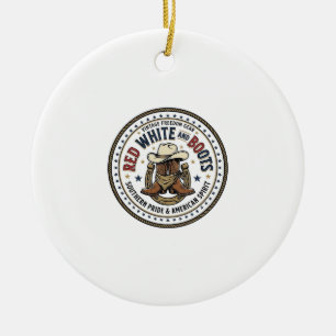 Red White And Boots Patriotic Patriotic Southern C Ceramic Tree Decoration