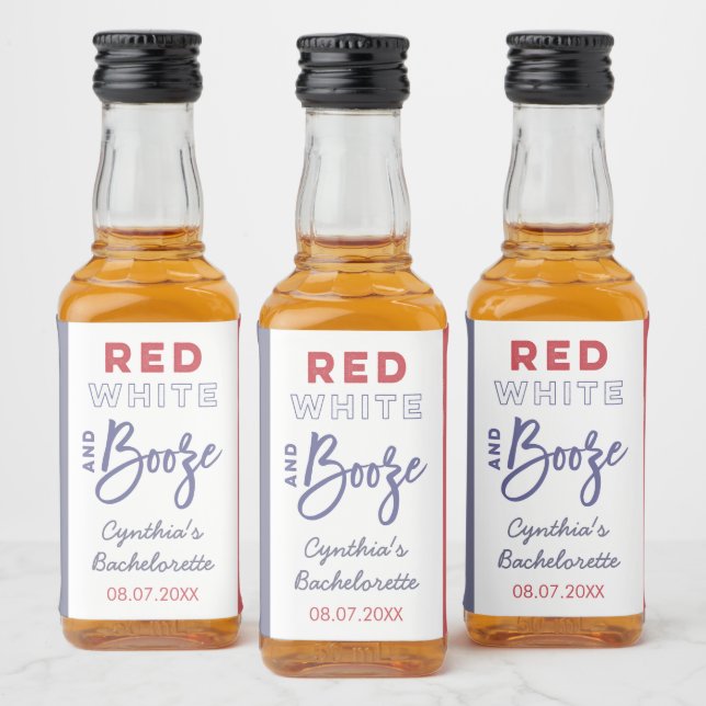Red White And Booze USA Bachelorette Party Favour Liquor Bottle Label (Bottles)