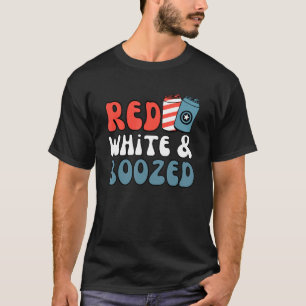 Red White And Boozed Retro Groovy 4th Of July Drin T-Shirt