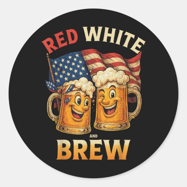 Red White And Brew Classic Round Sticker (Front)