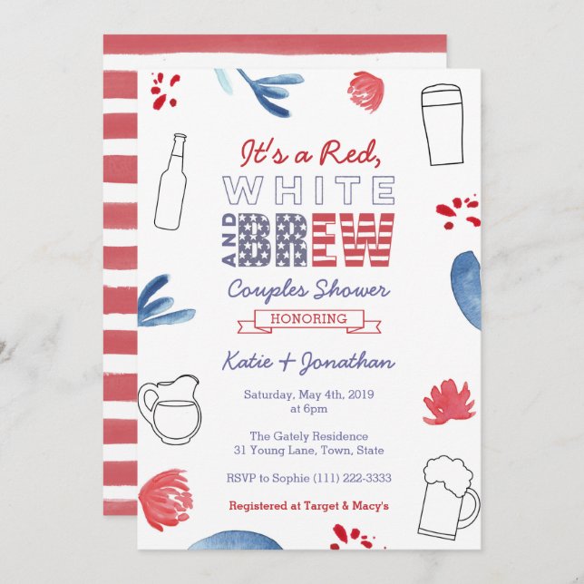 Red White and Brew Couples Shower Engagement Party Invitation (Front/Back)