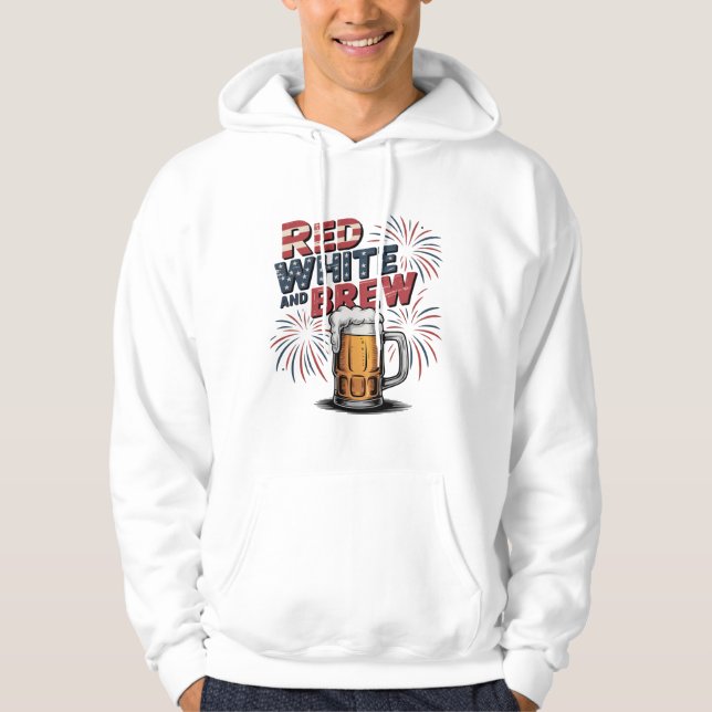 Red White and Brew Firework Design Hoodie (Front)