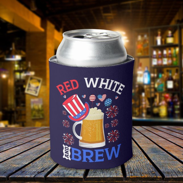 Red White and Brew - Funny 4th July Celebration Can Cooler (Creator Uploaded)