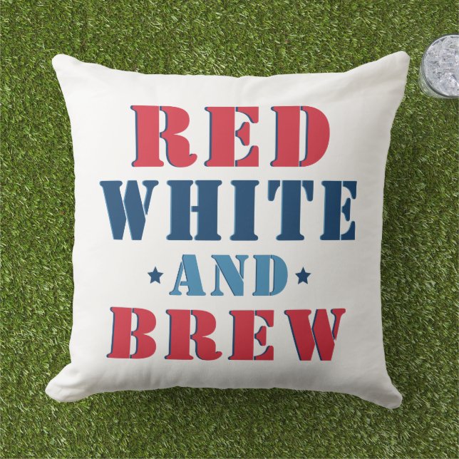 Red White and Brew Patriotic Funny Cushion (Grass)