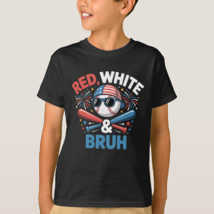 Red White and Bruh Baseball Kids Boys Toddler T-Shirt