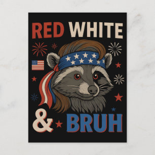 Red white and bruh funny racoon headband usa flag holiday postcard