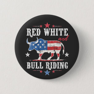 Red White and Bull Riding American Cowboys  6 Cm Round Badge