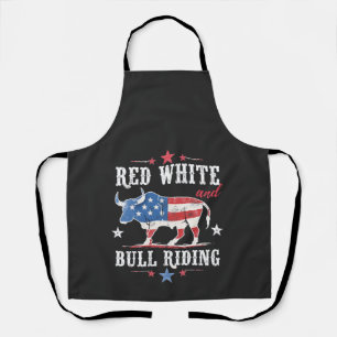 Red White and Bull Riding American Cowboys Apron